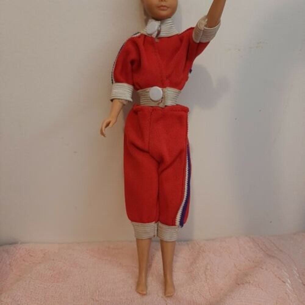 Vtg red 1960s MOD Hong Kong Clone Child Fashion Doll / Action Figure Tracksuit
